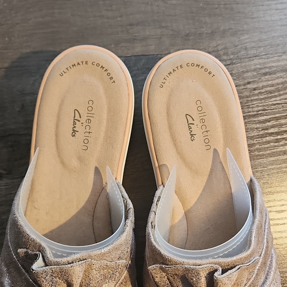 Clarks Suede Sparkle Slip-On Shoe - Neutral Tan - Picture 8 of 10